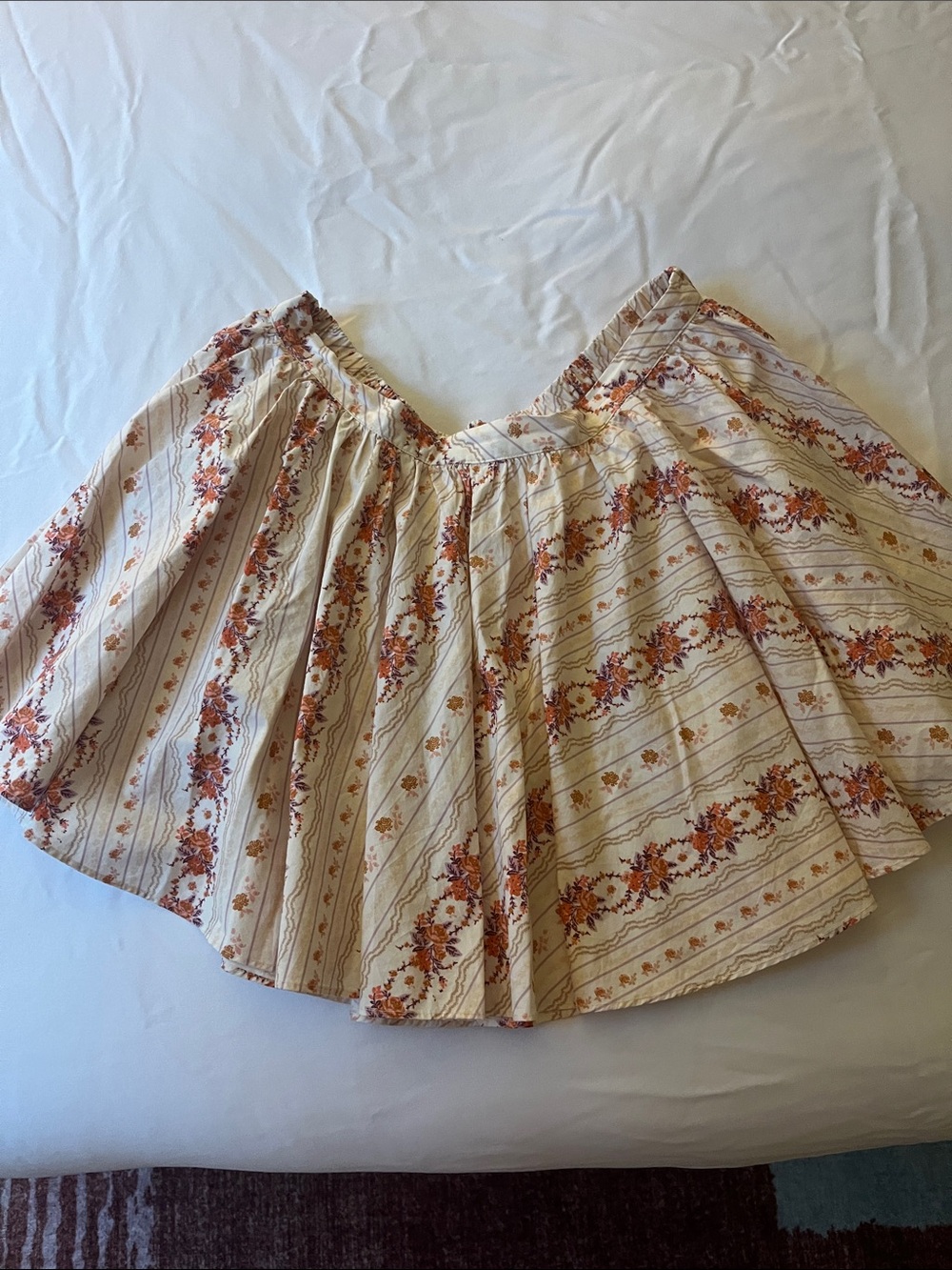 Free People Cream Floral Circle Skirt with Burnt Orange Accents